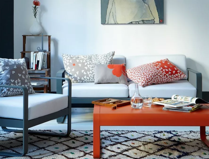 Fermob Bellevie Fauteuil Kussen Wit Acapulco Blue 2 Fermob Bellevie Fauteuil Kussen Wit Acapulco Blue - Afbeelding 2