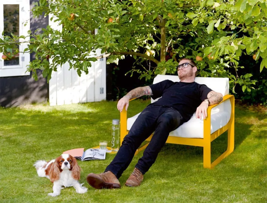 Fermob Bellevie Fauteuil Kussen Wit Acapulco Blue 3 Fermob Bellevie Fauteuil Kussen Wit Acapulco Blue - Afbeelding 3