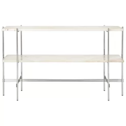 Gubi TS Console 120x30x72 Polished Steel Neutral White Travertine