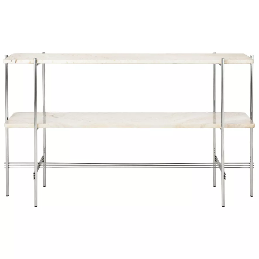 Gubi TS Console 120x30x72 Polished Steel Neutral White Travertine 1 Gubi TS Console 120x30x72 Polished Steel Neutral White Travertine