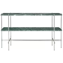 Gubi TS Console 120x30x72 Polished Steel Green Guatemala Marble