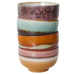 HKliving 70's Ceramic Noodle Schaal Set Van 4 Geyser