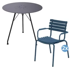 Houe ReClips Tuinset Circum Tuintafel Zwart + 2 ReClips Tuinstoelen Met Armleuning Blauw