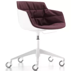 MDF Italia Flow Slim Chair Gestoffeerde Bureaustoel, Wit Onderstel, Witte Kuip, Londra Burgundy
